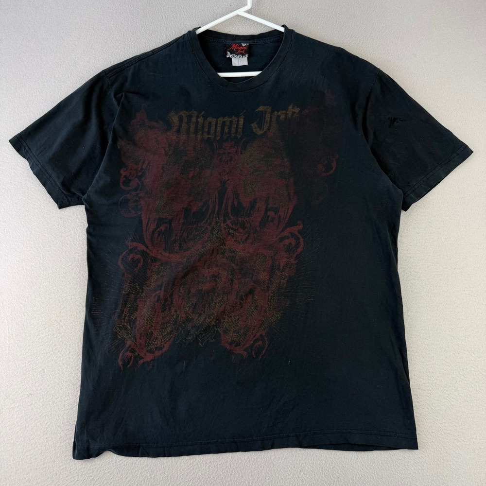 Vintage Thrashed Miami Ink T-Shirt‎ Men XL Faded Black Tattoo Graphic Y2K 2008